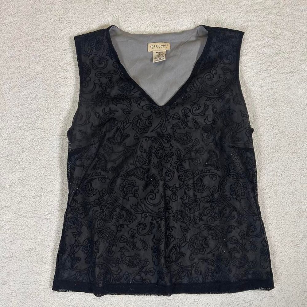 Apostrophe Whimsigoth Black Burnout Floral Glitter Tank